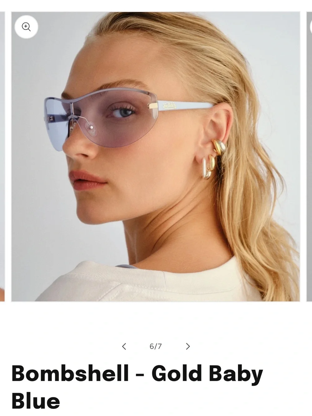 Von Dutch x AIRE Bombshell Gold Baby Blue Shield Rimless Sunglasses y2k
